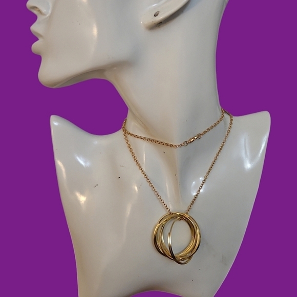 3/$20 Nesting Circles Pendant Long Chain Sweater Necklace - Picture 1 of 4